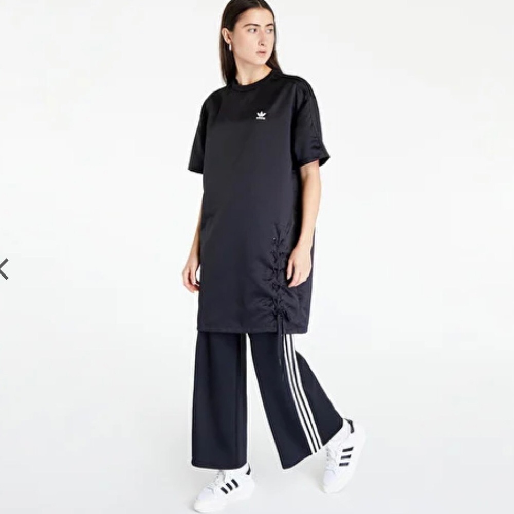 Adidas Black Tee Dress Lace-up Hem Women's size M Short-sleeved New With Tags